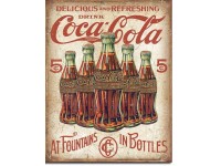 Enseigne Coca-Cola en métal  / 5 Bouteilles Rétro